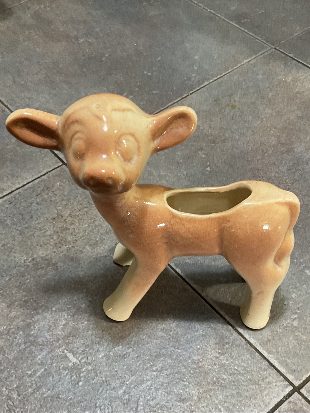 Mccoy Peach and Cream Ceramic Deer Planter